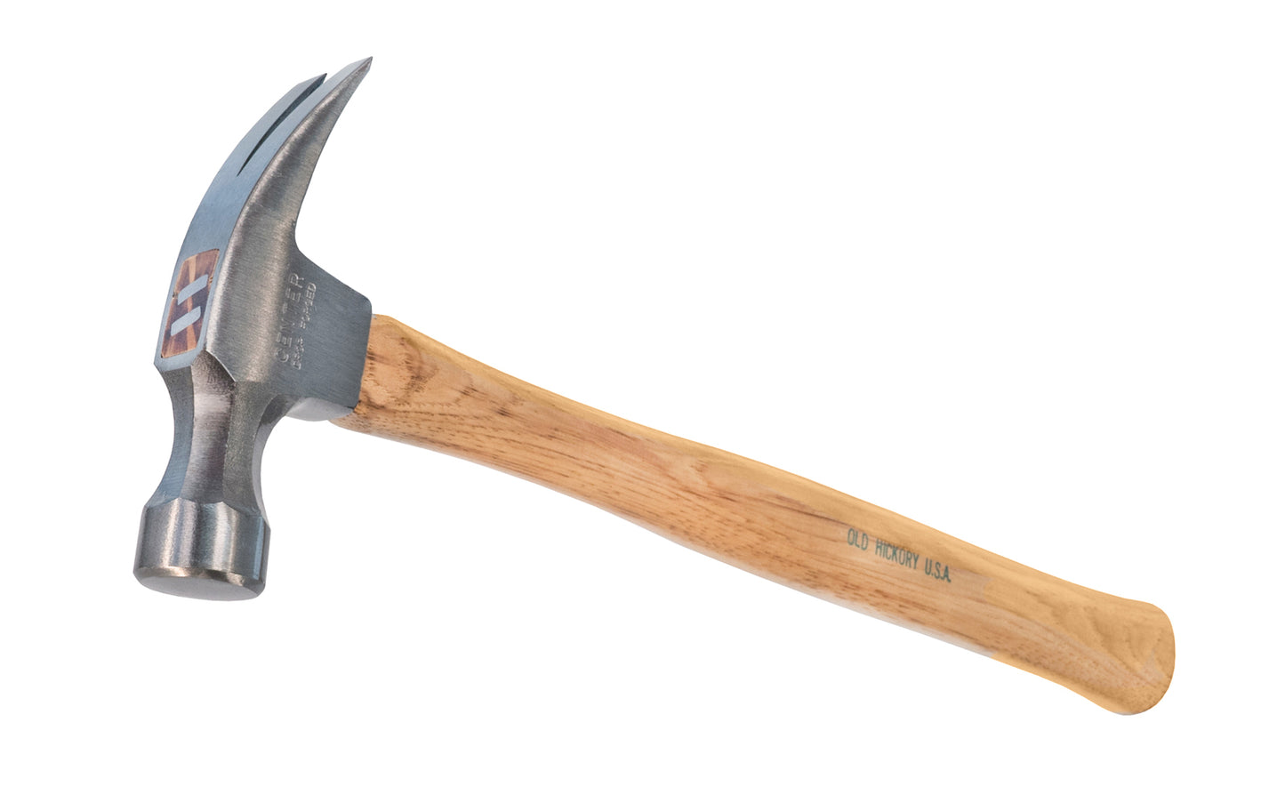 A Japanese 20 oz Smooth Face Rip Hammer with Hickory Handle. Plain face. 15-1/2" overall length. Head made in Japan. Handle made from American Hickory. Smooth face. E-36-P