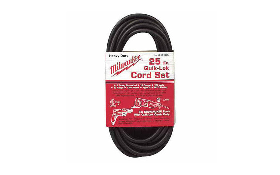 Milwaukee 25' 3-Wire QUIK-LOK Cord ~ 48-76-4025