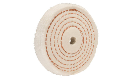 4" Spiral Sewn Buffing Wheel ~ 1" Thick is a workhorse for aggressive cutting & coarse buffing. 1/2" hole diameter. 1" wide thickness. Spiral sewn wheel for prolong service. For coarse cutting & buffing, & flexible grinding. Stiffer cotton sheeting held together with 1/4" wide spiral sewn lockstitch sewing. Dico 528-80-4. Made in USA.