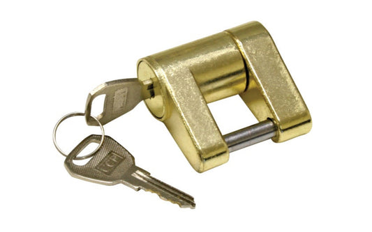 Reese Towpower Solid Cast Universal Latch Coupler Lock. Adjustable brass trailer coupler lock provides security to prevent trailer theft. It features attractive, durable solid brass with a flat key design. Fits most trailer couplers.