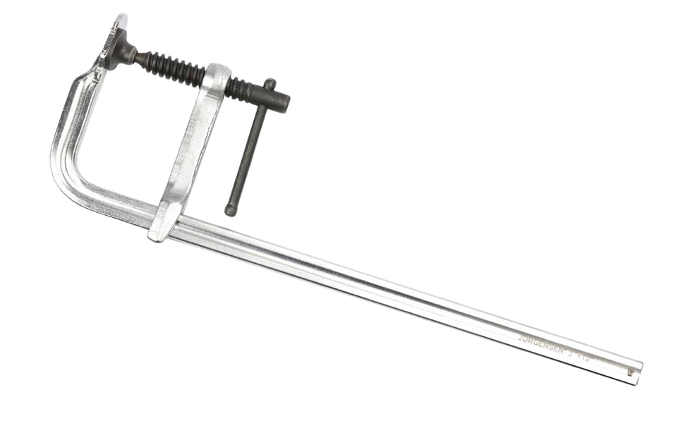Jorgensen 12" x 3" Drop-Forged Bar Clamp - No. 75312 - Jorgensen Pony - 450 lbs. clamping pressure - 3" throat depth - 12" max opening - Drop-forged steel bar is chrome plated to ward off rust longer, & a heat-treated acme screw provides increased durability