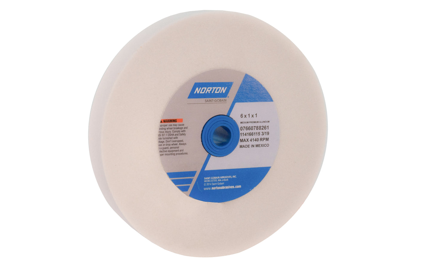 6" Aluminum Oxide Bench Grinding Wheel made by Norton. Designed for general purpose grinding on steel, high speed steels, & ferrous metals. Used for sharpening edges on tools. Materials that can be worked on include: 6" diameter of wheel. 1" thickness. 60 grit.