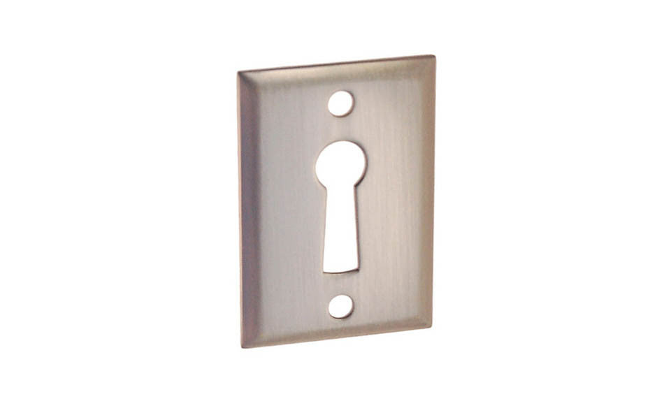 Classic Brass Rectangle Keyhole ~ Brushed Nickel Finish ~ Vintage-style Hardware · Traditional & classic ~ Made of quality stamped brass material ~ Traditional style with bevelled edges 
