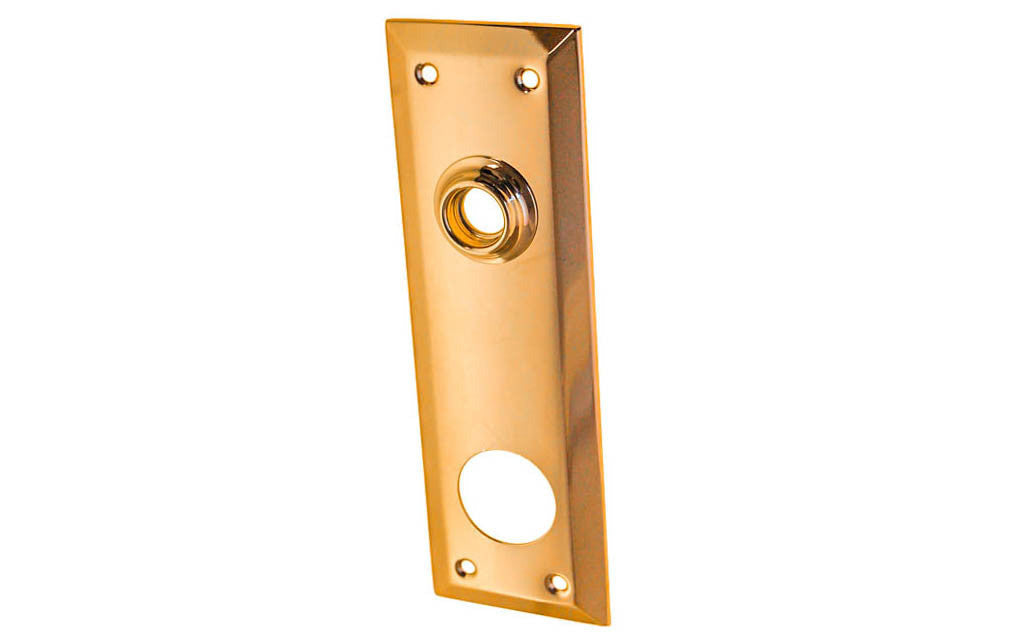 Brass Escutcheon Keyway Cylinder Door Plate ~ Lacquered Brass Finish ~ Vintage-style Hardware · Classic & traditional design ~ Quality stamped brass material ~ 7" high x 2-1/4" wide ~ For solid or pre-bored (2-1/8") hole doors