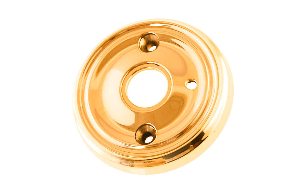 Classic Solid Brass Rosette ~ Privacy (Locking) ~ Lacquered Brass Finish ~ Vintage-style Hardware · Classic & traditional ~2-3/4" diameter doorknob rosette ~ Solid brass ~ For solid doors, or modern pre-bored doors (with piece #8873-C)