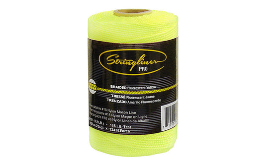 This Stringliner Braided Mason Line is a replacement roll for the Stringliner Reel. Fluorescent yellow color. Braided #18 nylon mason line in 500' (1/2 lb) length rolls. 717065354657. Stringliner Pro Model SL35465