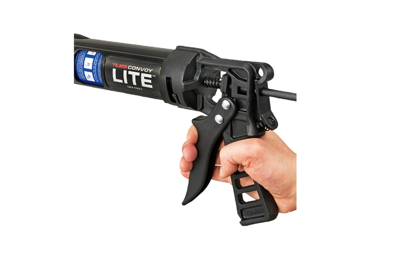 Tajima 'Convoy' Lite Caulking Gun for 10 Oz Tubes / 1/10 Gal. - Model No. CNV-100LT ~ ultra-light caulk gun with a unique twist-lock barrel removal system for fast & easy tube changes - ABS Barrel ~ "Convoy" Lite model - Convoy Lite - Caulk Gun ~ Twin Thrust Plates ~ Removable Barrel ~ For 10 oz tube - Tajima Tools