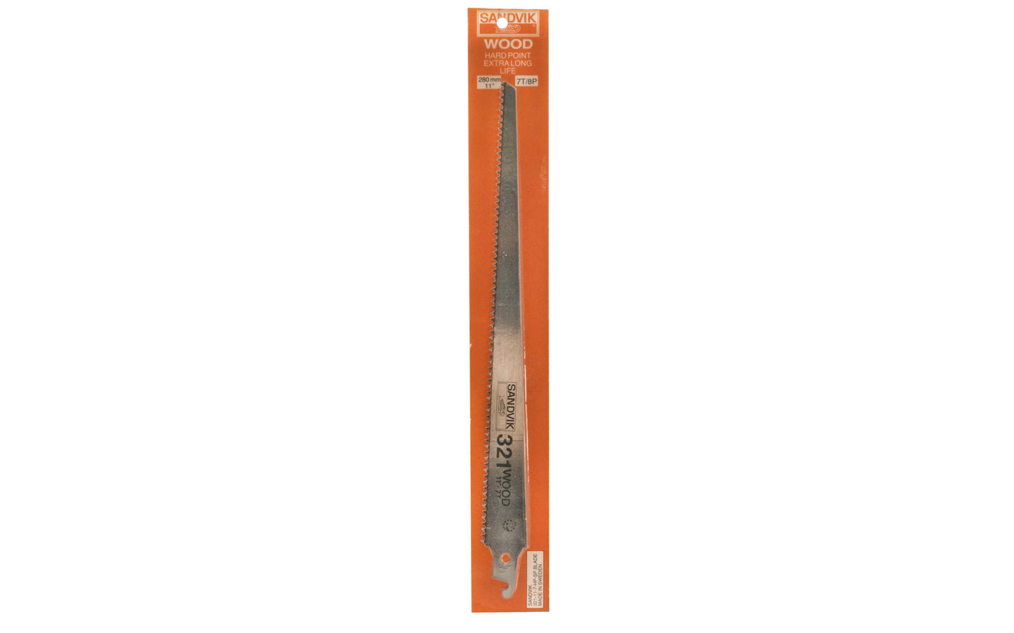 Sandvik 11" Wood Hardpoint Blade. 8 TPI. Blade designed for wood materials. Hardpoint teeth for long-lasting sharpness. Made in Sweden. Sandvik Steel. Model 341