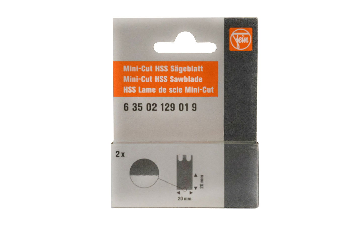 Fein MiniCut HSS Saw Blades - 63502129019. 20 mm wide blade, plunge depth of 20 mm. Made in Germany.