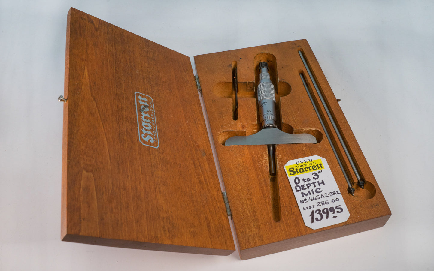 Starrett 0" to 3" Depth Micrometer - USED - Very good condition. Includes wooden box case. Made in USA.