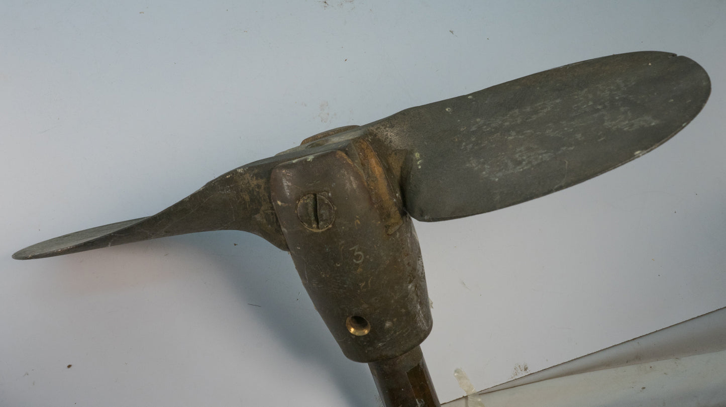 Solid Bronze 13" Folding Prop & 54" Long 1" Diameter Shaft. Heavy Solid Bronze - 18 lbs. 54" long shaft. Blades fold down.