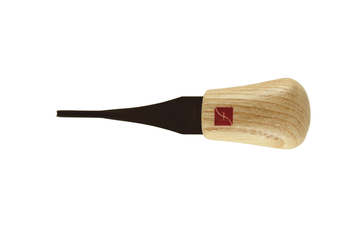 Made in USA • Model FR603 ~ Palm Carving Tool is great for carving smaller sized projects. Handle fits comfortably in the palm for good close control to your work. The blade is made of High Carbon Steel. Cutting edge is hand honed & polished - Palm V Gouge - 70° V-Tool x 1/8" (3 mm) - wide blade - 70 degrees - Angle