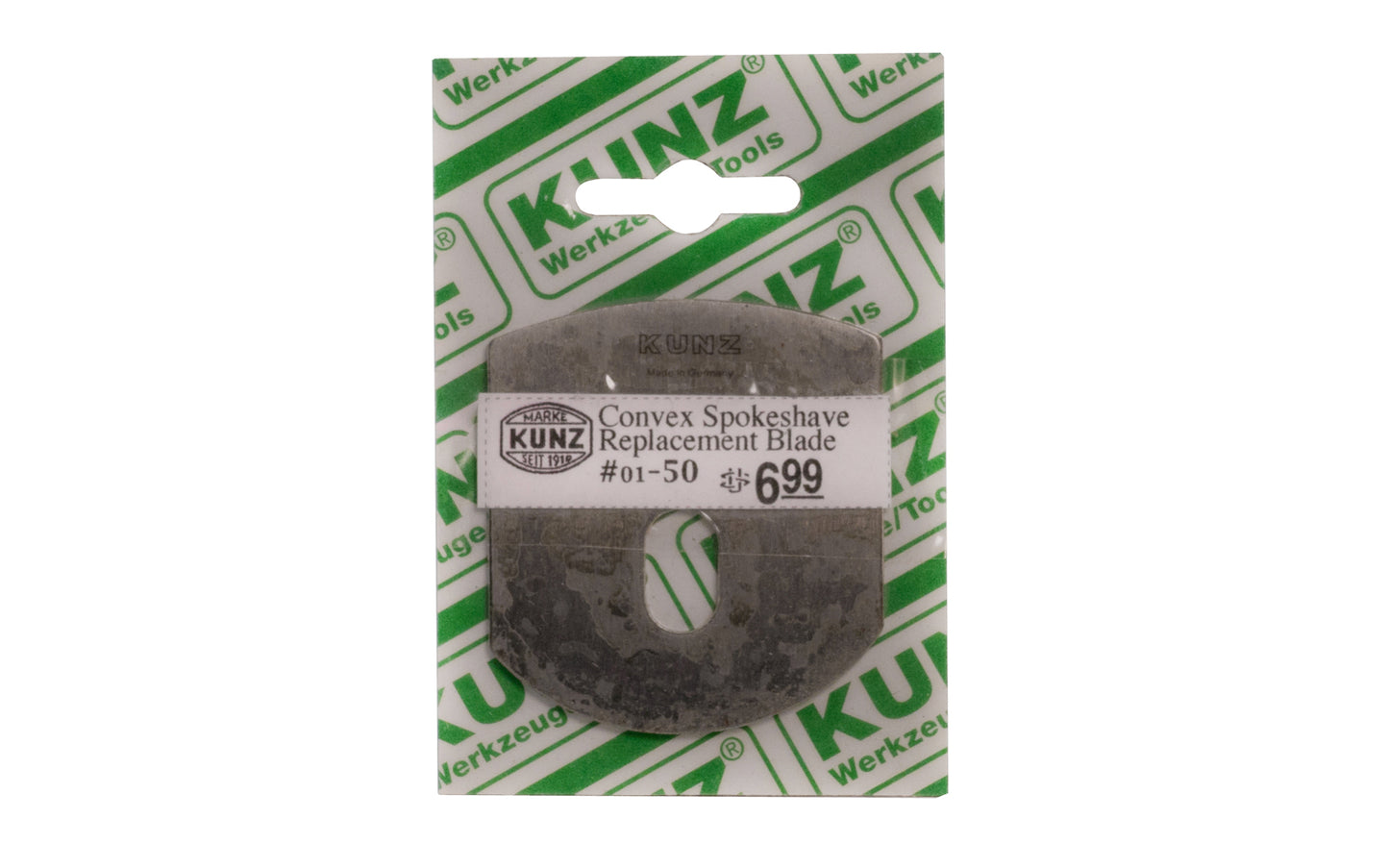 Kunz Replacement Blade for Convex Spokeshave made by Kunz Tools in Germany. 2" convex cutter blade. Honing is recommended before use. Kunz Model 01-50