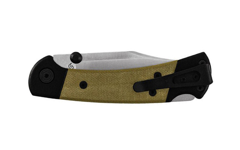 The Buck Knives 112 Folding Ranger "Sport" Knife is a modern & elite, Pro EDC version of the classic 112 Ranger knife. This pocket knife is lightweight with durable construction via a bolt assembly with Torx screws utilizing an anodized aluminum frame and O.D. green canvas Micarta handle. Model 0112GRS5-B. Made in USA.