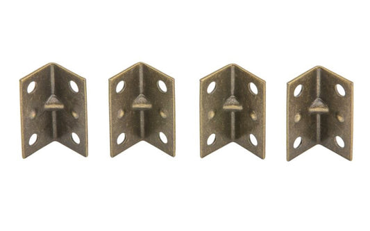 1-1/2" x 3/4" Antique Brass Corner Braces - 4 Pack ~ These antique brass corner braces are designed for furniture, countertops, shelving support, etc. Allows for quick & easy repair of items & other home, workshop, & industrial applications. Made of steel material with a antique brass finish. 4 Pack. National Hardware Model No. N226-282. 038613226289. 