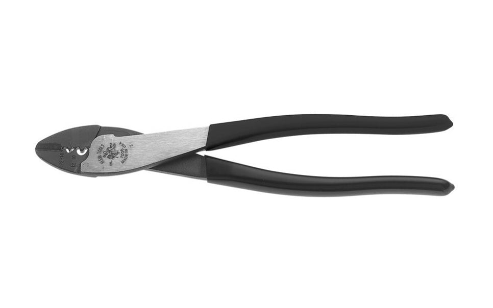This Klein Tools Crimping & Cutting Tool 1006 is designed for crimping non-insulated solderless terminals & connectors. Wire cutter in nose specially hardened for durability. Crimper crimps non-insulated 10 to 22 AWG solderless terminals & connectors. Model 1006. Made in USA. 092644742064