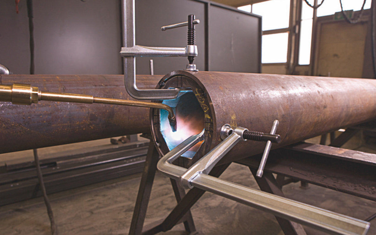 This 8" Bessey All-Steel "F-Style" Bar Clamp 1200-S8 has a patented rail profile that offers more clamp force with fewer spindle turns. U-shaped sliding arm offers straight line power for great stability. Heat treated, high carbon Acme threaded screw is tempered & quenched, which gives greater load capacity.