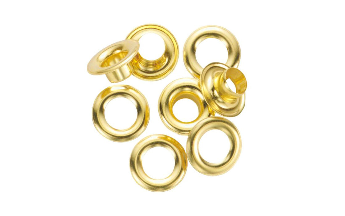 Brass Grommet Refill Sets made by General Tools - 24 sets in a pack. Brass grommets available in 1/4", 3/8", 1/2" sizes. Model No. 1261-0. Model No. 1261-2, Model No. 1261-4.