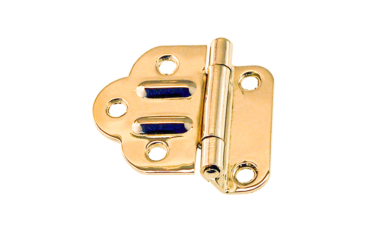 Vintage-style Hardware · Traditional & classic solid brass 3/8" Offset Hoosier cabinet hinges. Non-lacquered brass ~ 1/16" leaf thickness gauge. 1-3/4" high x 1-7/8" wide. The Hoosier, Sellers, McDougall, Napanee, Wilson, Boone cabinet hinges. Made of solid brass material.