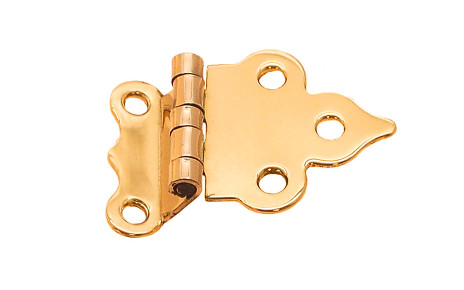Vintage-style Hardware · Traditional & classic solid brass 3/8" offset Hoosier cabinet hinge. Non-lacquered brass finish ~ 1/16" leaf thickness gauge. 1-1/2" high x 2-1/2" wide overall hinge. Made of solid brass material. Hoosier, Sellers, McDougall, Napanee, Wilson, Boone