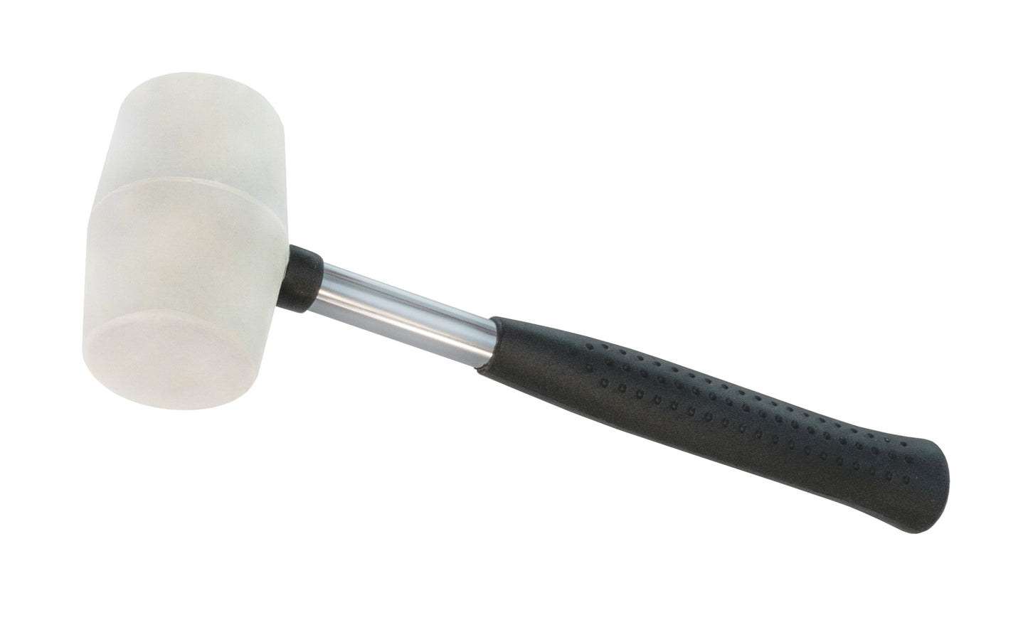 This 16 oz White Head Rubber Mallet features a rubber head to prevent marring or damaging surfaces. Hollow steel handle with a cushion grip. 16 oz head. Rubber mallet with steel handle. Steel tube handle. E4 Model. Non-Marring White Rubber Hammer. E-4
