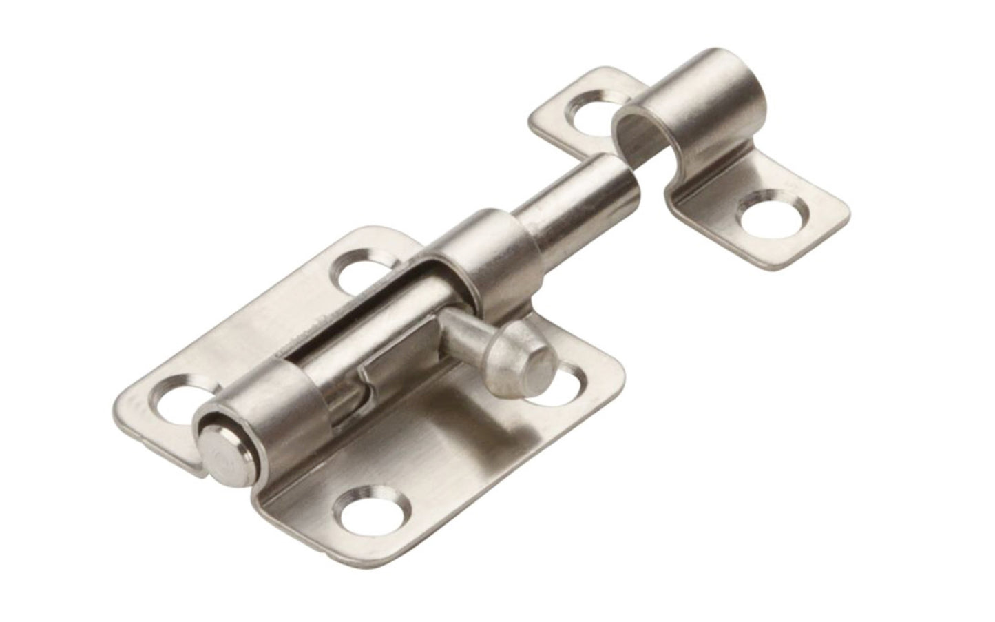This 2-1/2" Stainless Barrel Bolt is designed for security applications on lightweight doors, chests, & cabinets. Use on vertical, horizontal, left or right hand applications. Withstands harsh weather conditions & prevent corrosion. 2-1/2" width x 1-1/2" height. National Hardware Model No. N348-946. 038613348943