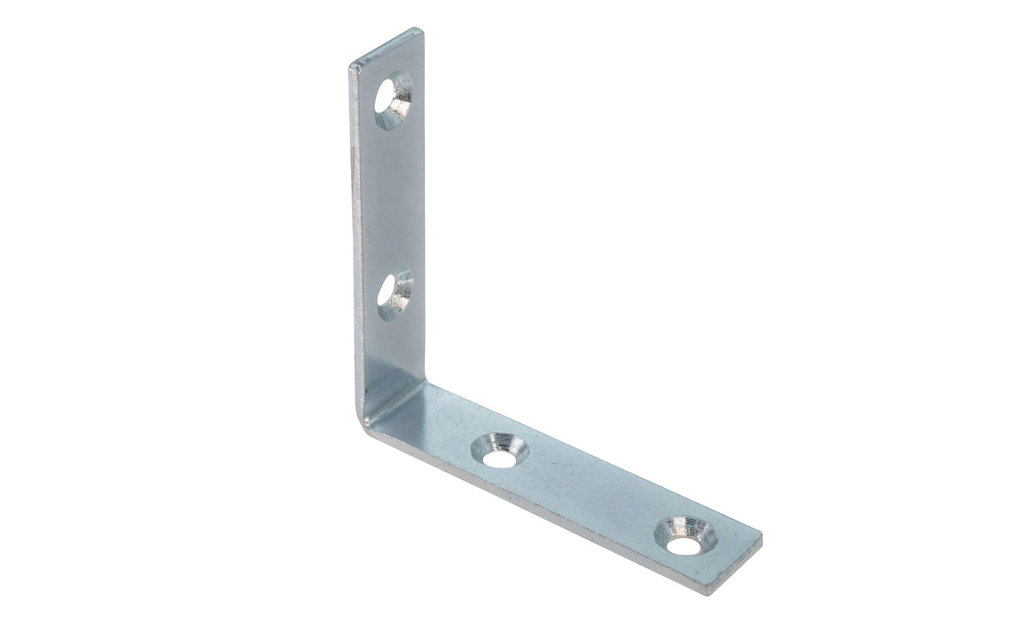 These 2-1/2" Zinc-Plated Corner Braces are designed for furniture, cabinets, shelving support, etc. Allows for quick & easy repair of items in the workshop, home, & other applications. Steel material with a zinc plated finish. Countersunk holes. Sold as singles, or bulk box of (24) corner irons. 2-1/2" size.