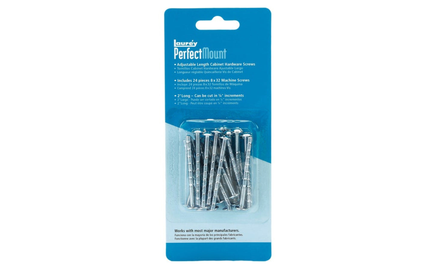 8-32 Thread Breakaway Screws - 2" Long. These break away screws provide the functionality of a machine screw with the flexibility of different size, in 1/4" increments. Great for cabinet knobs, pulls, & hardware. #8 x 32 machine screw thread. 24 pieces in pack. Truss head screws. Made by Laurey.