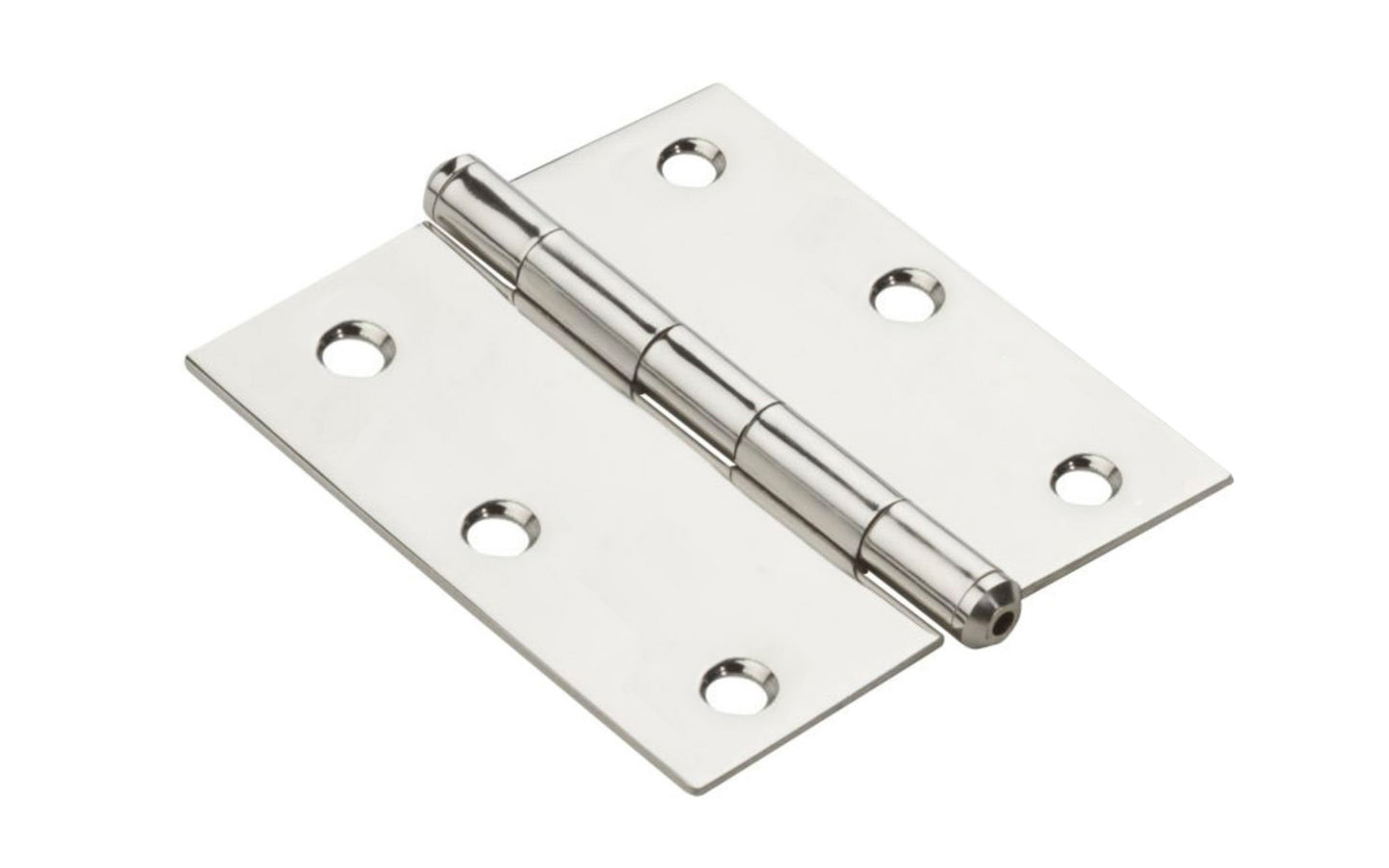 3-1/2" Stainless Door Hinge. Stainless steel material, 300 series, for maximum corrosion resistance & heavy-gauge material for added strength. Nob on hinge with square corners. Non-rising pin. 5 knuckle, full mortise design. Screw holes are countersunk. Removable pin. National Hardware Model N225-920. 038613208841.