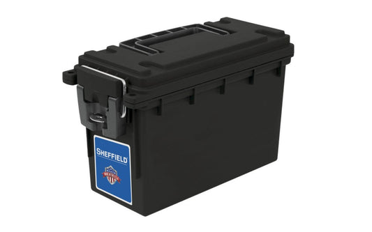 This 11-1/2" Black Field Toolbox by Sheffield is a must-have for storing & safely transporting valuables when you're outdoors. Designed to better protect ammo, equipment, hunting & fishing gear, electronics, tools & more. Compression fit lid on tool box. 076812126290. Sheffield Model No. 12629