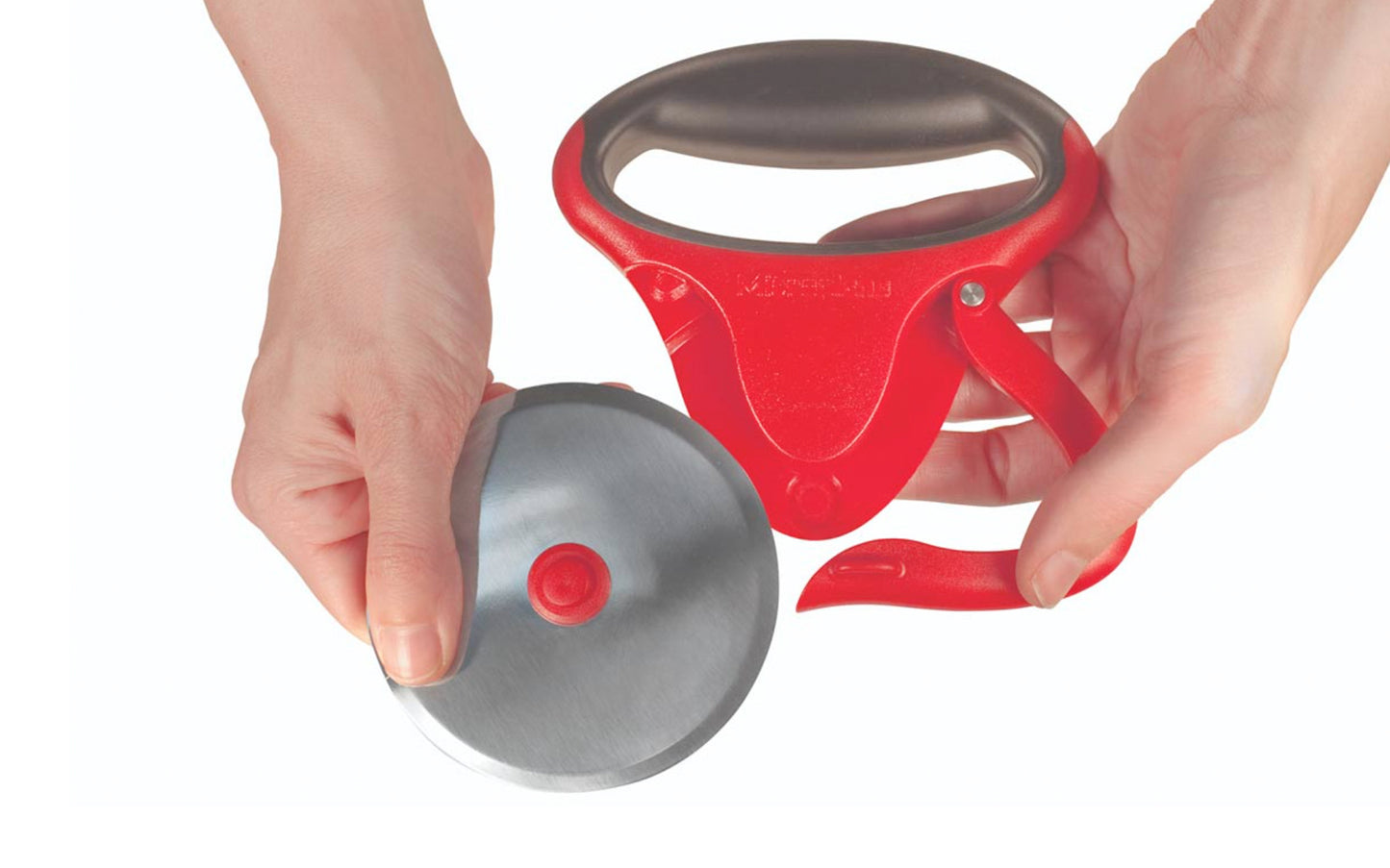 Model 37105 - Pizza wheel easily slices through thick crust pizzas - Microplane Pizza Wheel - Micoplane Pizza Cutter - Pizza Slicer - Microplane Pizza Blade - 4" Diameter Blade - Razor-sharp blade made from hardened stainless steel - Durable removable easy clean blade - Non-slip rubber grip - Protective cover included - 098399371054