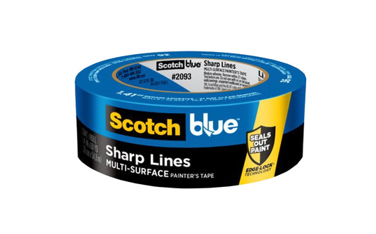 3M Scotch Blue Tape 2093 - Sharp Lines Multi-Surface Painter's Tape. Medium adhesive. Designed for use on multiple surfaces such as smooth or lightly textured walls, trim, baseboards, tile and glass. "Edge-Lock" Technology seals out paint to deliver sharp paint lines. Indoor & outdoor use. UV & sunlight resistant