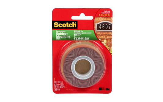 3M Scotch Permanent Outdoor Mounting Tape 1" x 60" mounts securely, & removes easily & cleanly without damage on most walls & surfaces. Enjoy hassle-free mounting for home & office. Tape adheres exceptionally well to textured surfaces such as cement & brick, & holds items weighing up to 5 lb. Red color tape. Model 4011