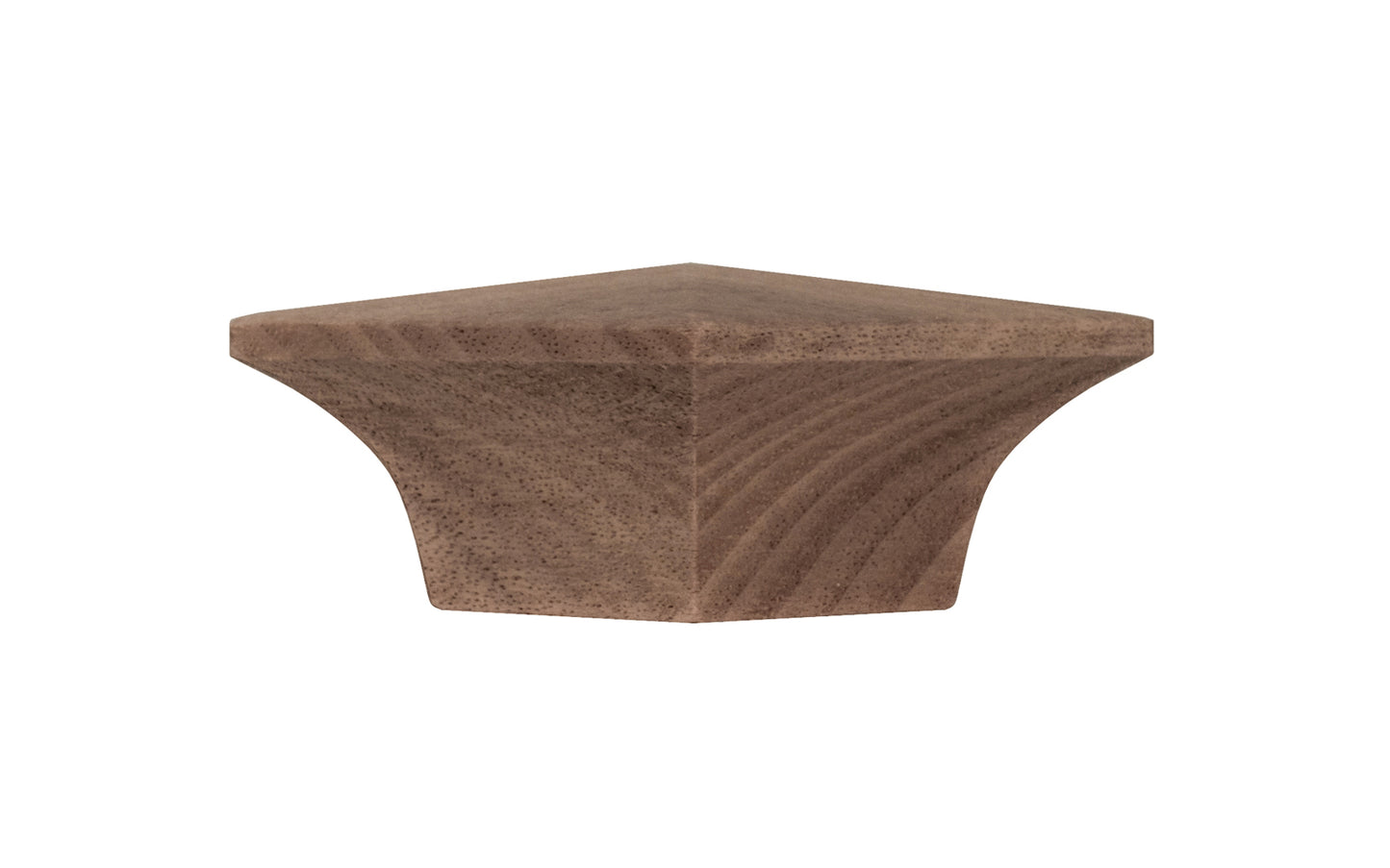 Classic & traditional vintage style wood knob. A diamond shape Walnut wood cabinet knob. The knob may be stained, painted, or varnished if desired. The knob is designed in the Mission-style / Arts and Crafts / Craftsman style of hardware. Great for cabinets, drawers, & furniture. 2-1/4" x 1-1/2" size knob.