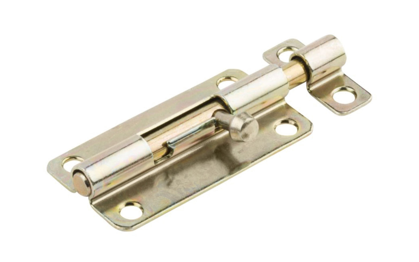 This 4" Brass-Plated Finish Barrel Bolt is designed for security applications on lightweight doors, chests, & cabinets. Use on vertical, horizontal, left or right hand applications. Includes six satin brass phillips screws. 4" width x 1-1/2" height. National Hardware Model No. N151-688. 038613151680