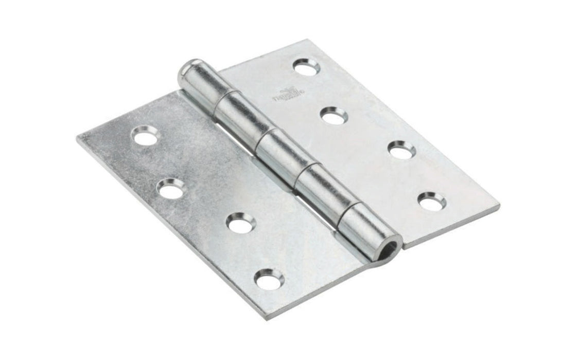 4" Zinc-Plated Steel Door Hinge. removable pin broad hinge is designed for general utility & industrial applications. These hinges are swaged for mortise installations. Loose pin allows doors to be removed without taking off hinges. Sold as one hinge in pack. National Hardware Model No. N195-677. 038613195677