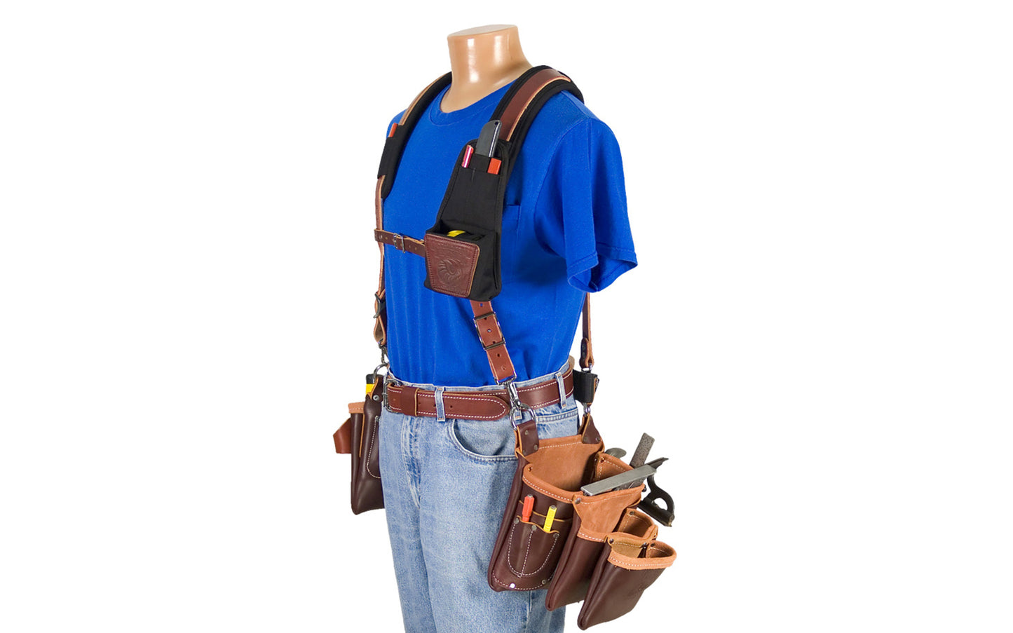 Occidental Leather "Stronghold" Beltless 6-Bag Framer is a Beltless system for your tool bags & accessories. Combines unrivaled comfort, stability, & load distribution. Made of industrial nylon material & genuine leather. Easy On & Off beltless tool bag system. One size fits most. Model No. 5093. 759244158601