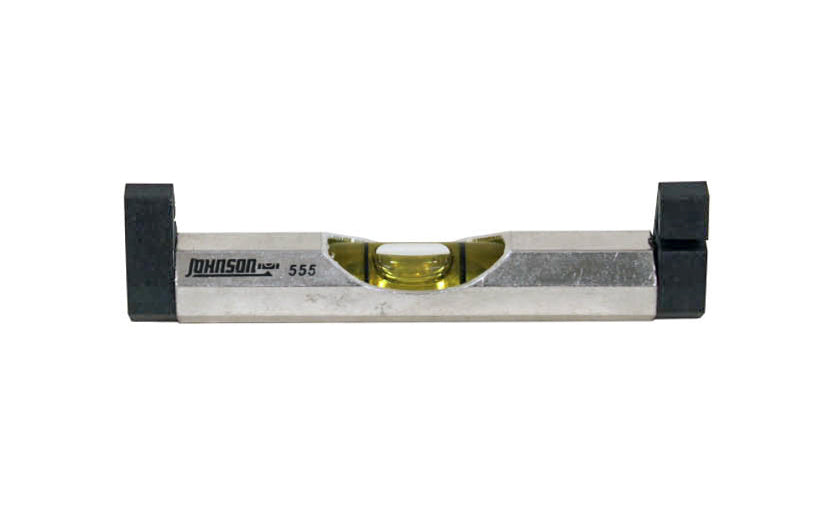 This Johnson 3" line level is durable, lightweight aluminum construction reduces line sag, for accurate readings every time. It features unrestricted hooks that allow for easy movement. For masonry, landscape & sheet metal work. Johnson Level Model No. 555. 049448555000. Durable aluminum hexagonal body. USA-made vials.