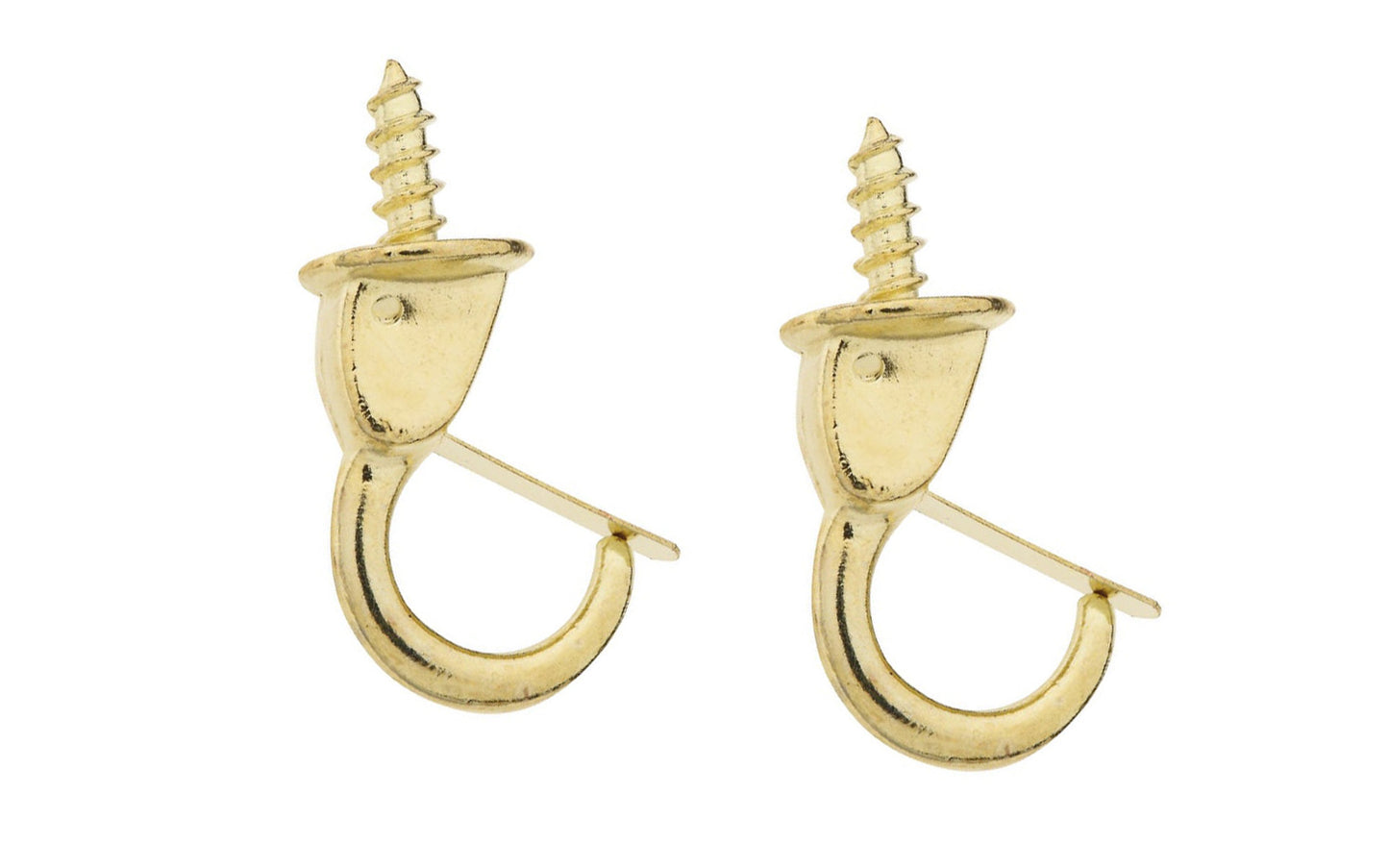 These 7/8" brass-plated safety cup hooks are designed for hanging kitchen, workshop, home & industrial products. Sharp screw points bite into wood easily & quickly. National Hardware Model No. N119-909.
