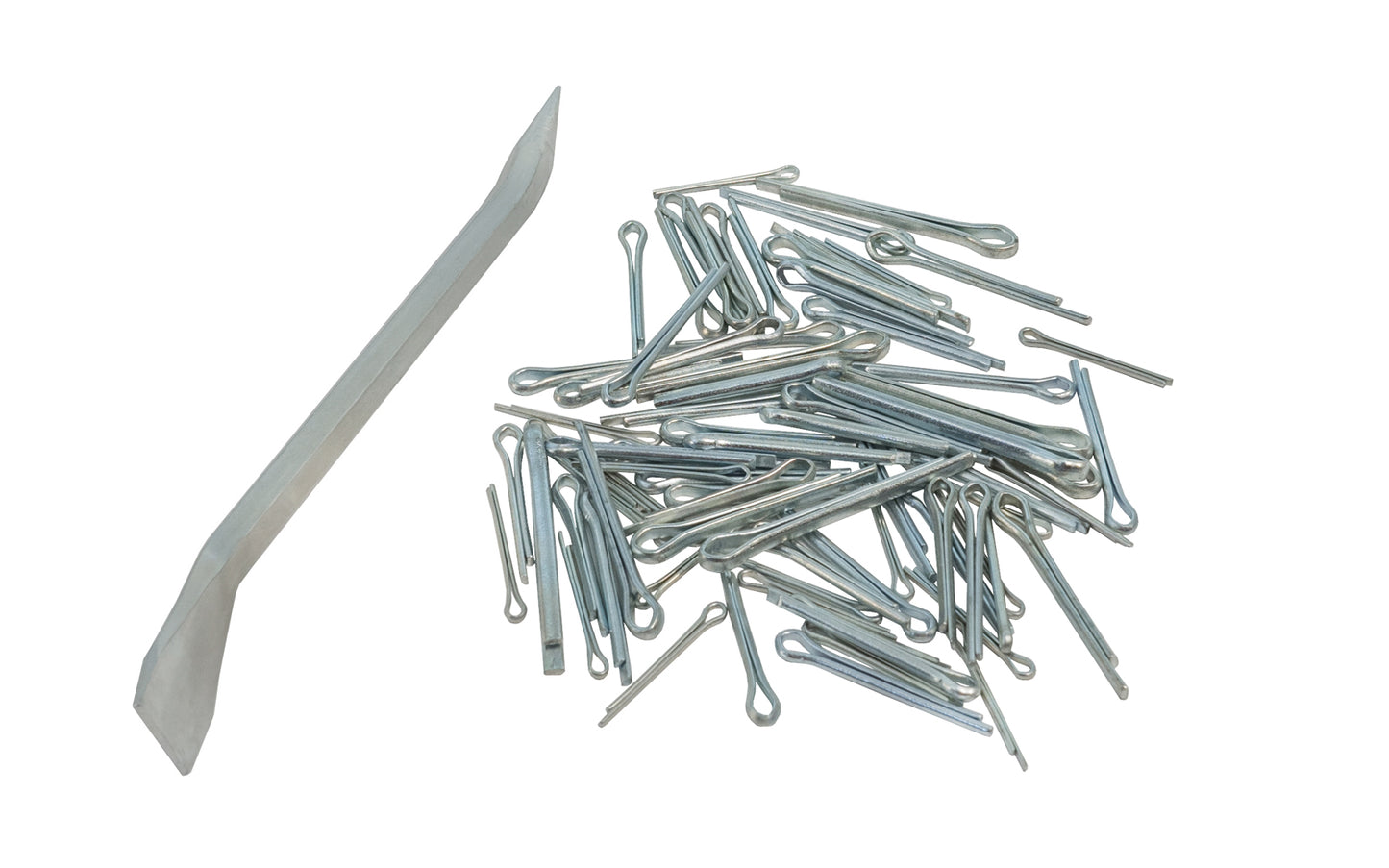 72-Piece Cotter Pin Set. Includes a puller tool. Cotter Pin Sizes: 1/16" x 1/2", 1/16" x 3/4", 3/32" x 1/2", 3/32" x 3/4", 3/32" x 1". Extractor Pin Cotter Tool. Model N-10. Dart brand. 72 PC Set