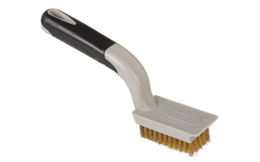 Brass Wire Brush With Soft Grip can be used to remove rust, scale & flaking paint as well as for roughing smooth surfaces before applying adhesives. 2-1/4" long x 1-1/4" wide brush head. 11 bristle rows with 5 tufts per row. 1/2" bristle length. Soft grip handle is constructed of polypropylene & thermoplastic rubber.