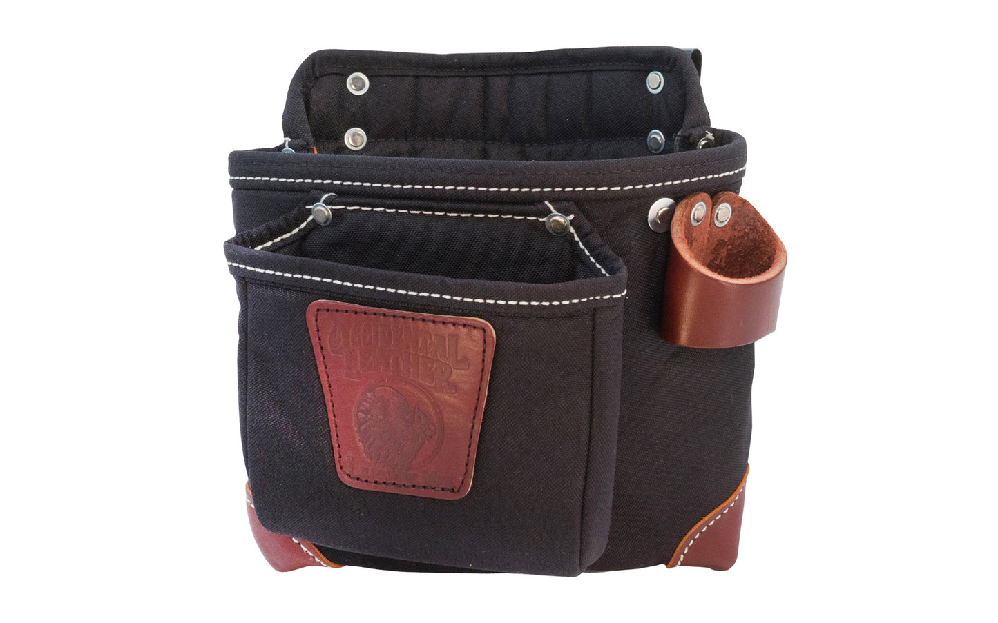 Occidental Leather Builders' Vest Clip On Tool Bag ~ Model 8517 - Occidental Leather clip-on tool bag features holders for pencils, work knife, chisel, level, lumber crayon, plus a heavy duty hammer loop. Designed to fit the Builders' Vest No. 2535. Made of industrial nylon material & genuine leather. 