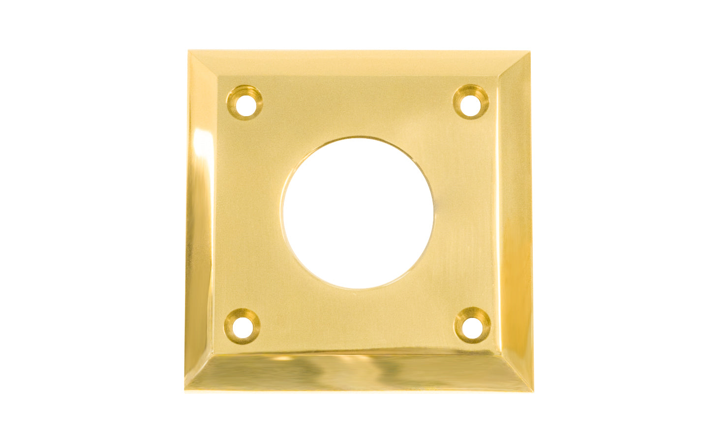 Solid brass square shape cylinder collar designed for exterior doors that take mortise lock with keyed cylinder. Includes fasteners (keyway cylinder sold separately). Lacquered brass finish