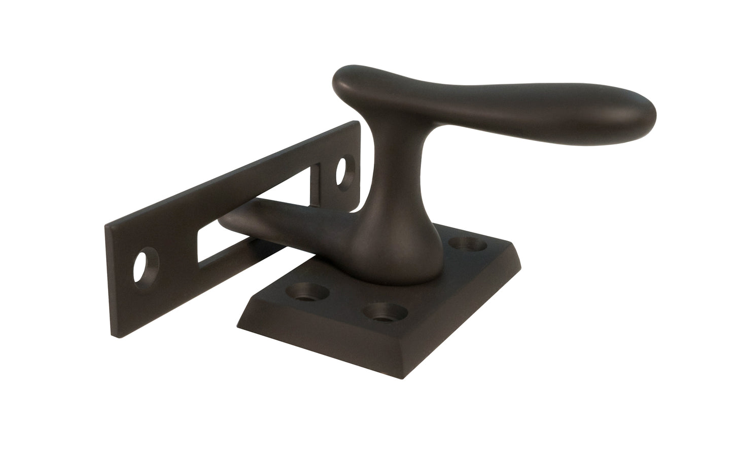 Classic & Traditional Solid Brass Casement Window Latch ~ Large Size. 2" high x 1-1/8" wide latch turn base. Locks & tightens window frames or small doors. Reversible for right or left applications. Vintage-style casement window lock. Oil Rubbed Bronze Finish.