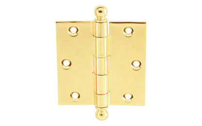 Vintage-style Hardware · Pair of Classic Ball-Tip Door Hinges ~ 3-1/2" x 3-1/2" size. High Quality Architectural grade hinges are replicas of old Stanley hinges with square corners. Reproduction Ball Tip Door Hinges. Removable Pins. Lacquered Brass Finish.