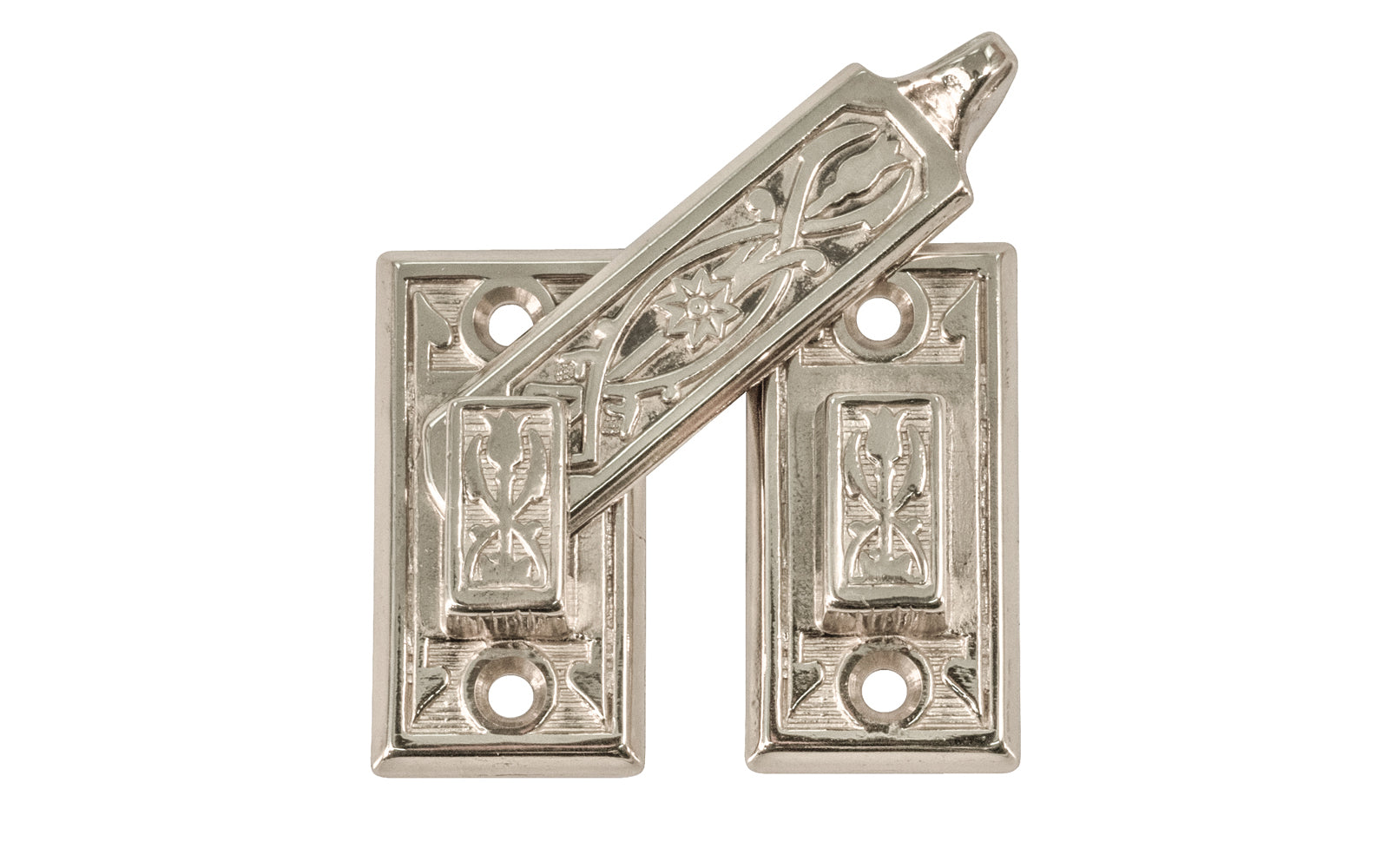 Vintage-style Hardware · Classic & traditional ornate style shutter bar made of solid brass material. Designed for interior window shutters, but it may be used on cabinet doors, bi-fold doors, pantry doors, windows, small doors. Victorian Style, Eastlake style hardware. Polished Nickel finish.