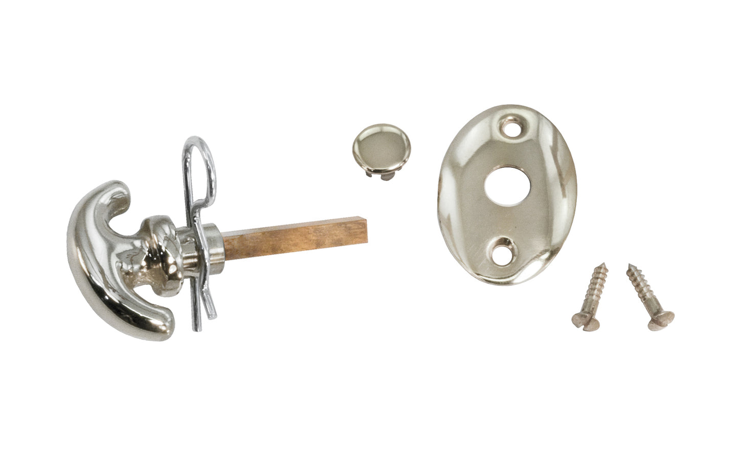 Traditional classic emergency release thumbturn Key & oval plate with 3/16" square spindle shaft. Thumb Turn Key provides outside emergency release for deadbolts, especially for the Classic Brass Interior Mortise Lock Set With Thumbturn. Emergency unlocking key. Deadbolt key for mortise locks. Vintage-style Hardware. Polished Nickel Finish