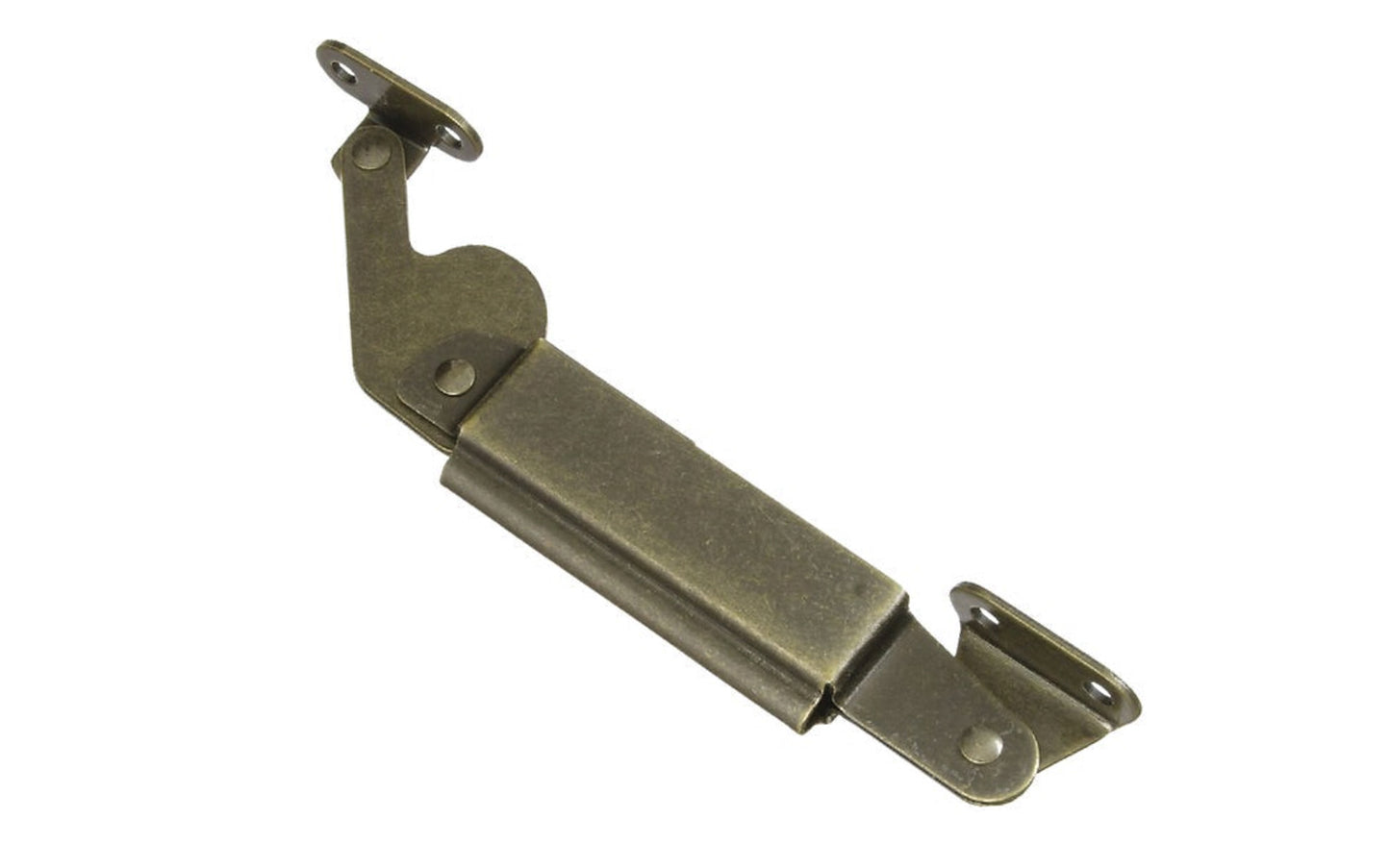Center Spring Lid Support ~ Antique Brass Finish designed to hold open lids on chests & boxes to help prevent slamming. Spring-loaded supports make toy boxes safer as well. Made of steel material with an antique brass finish. National Hardware Model No. V1893C. Spring loaded lid support. 038613208681. Center Support