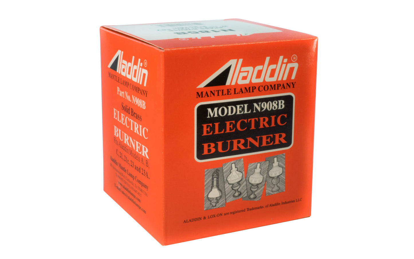 Aladdin Brass Electric Burner w Lox-On Gallery - N185B. For use in models A, B, C, 21, 21C, & 23.