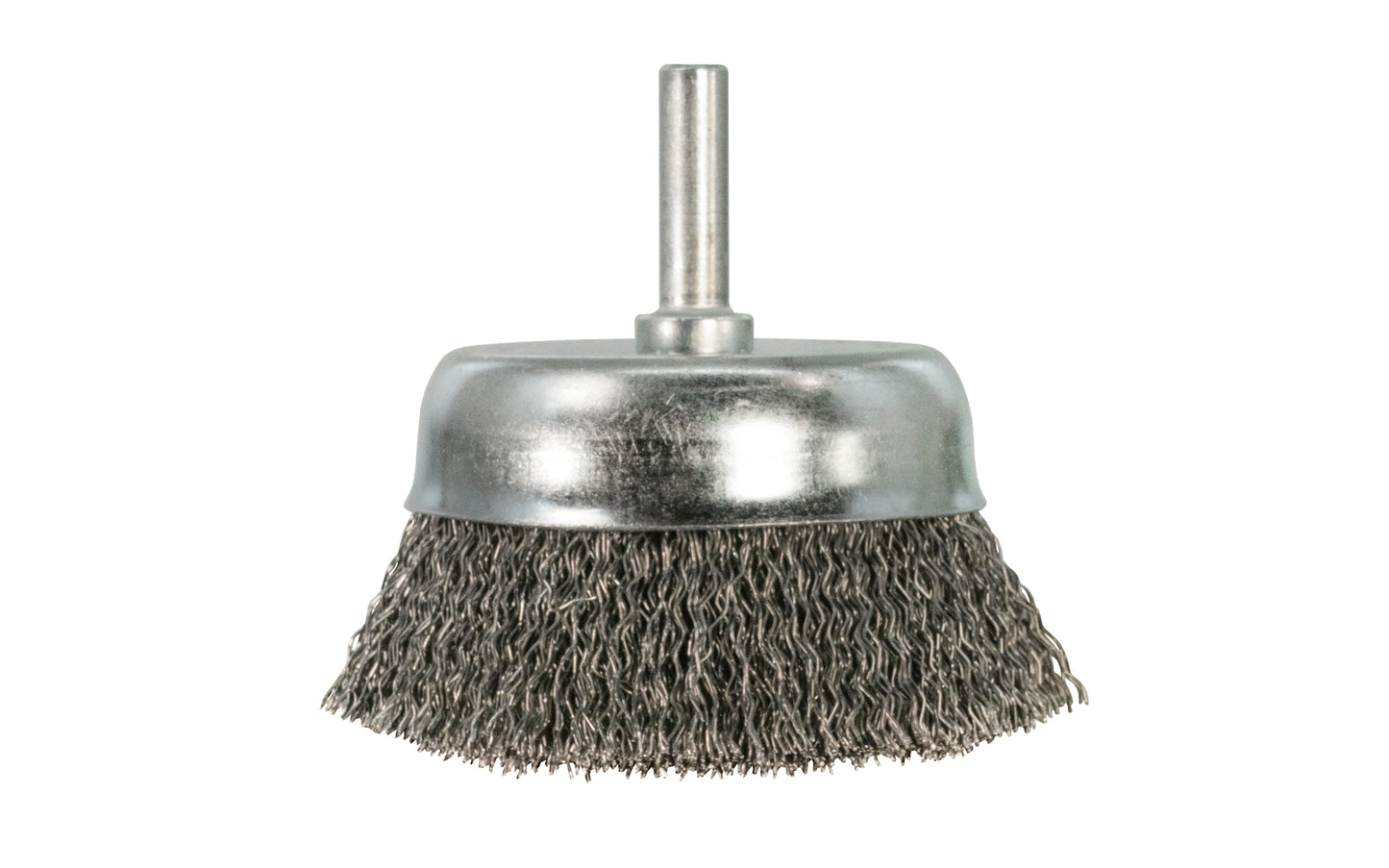 Alfa Tools 3" Fine Crimped Wire Cup Brush - 1/4" Shank. 0.008" Wire Diameter. 5000 RPM max. All-steel construction. Applications include deburring, blending, removal of rust, scale, dirt, & finish preparation prior to painting or plating. Made by Alfa Tools. Made in Spain.